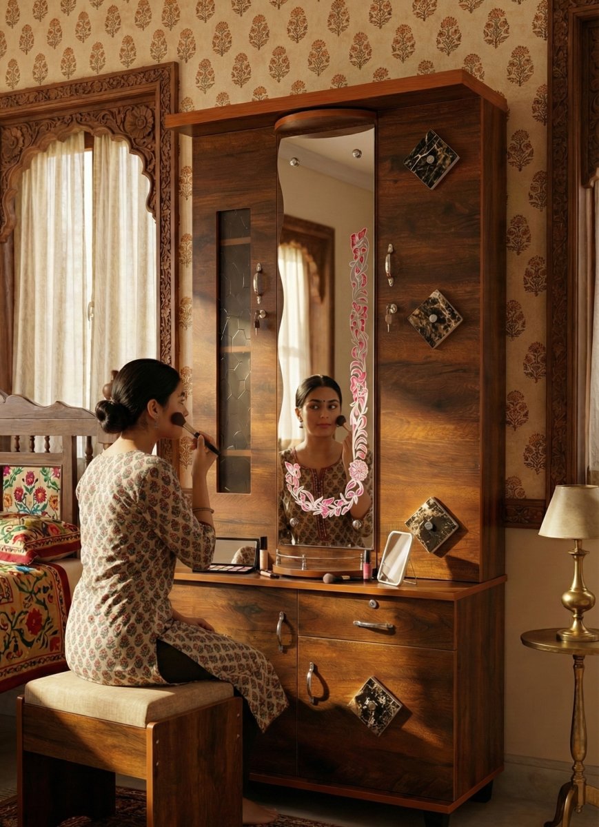Premium Wooden Dressing Table with Full Mirror & Storage Cabinet - Image 2
