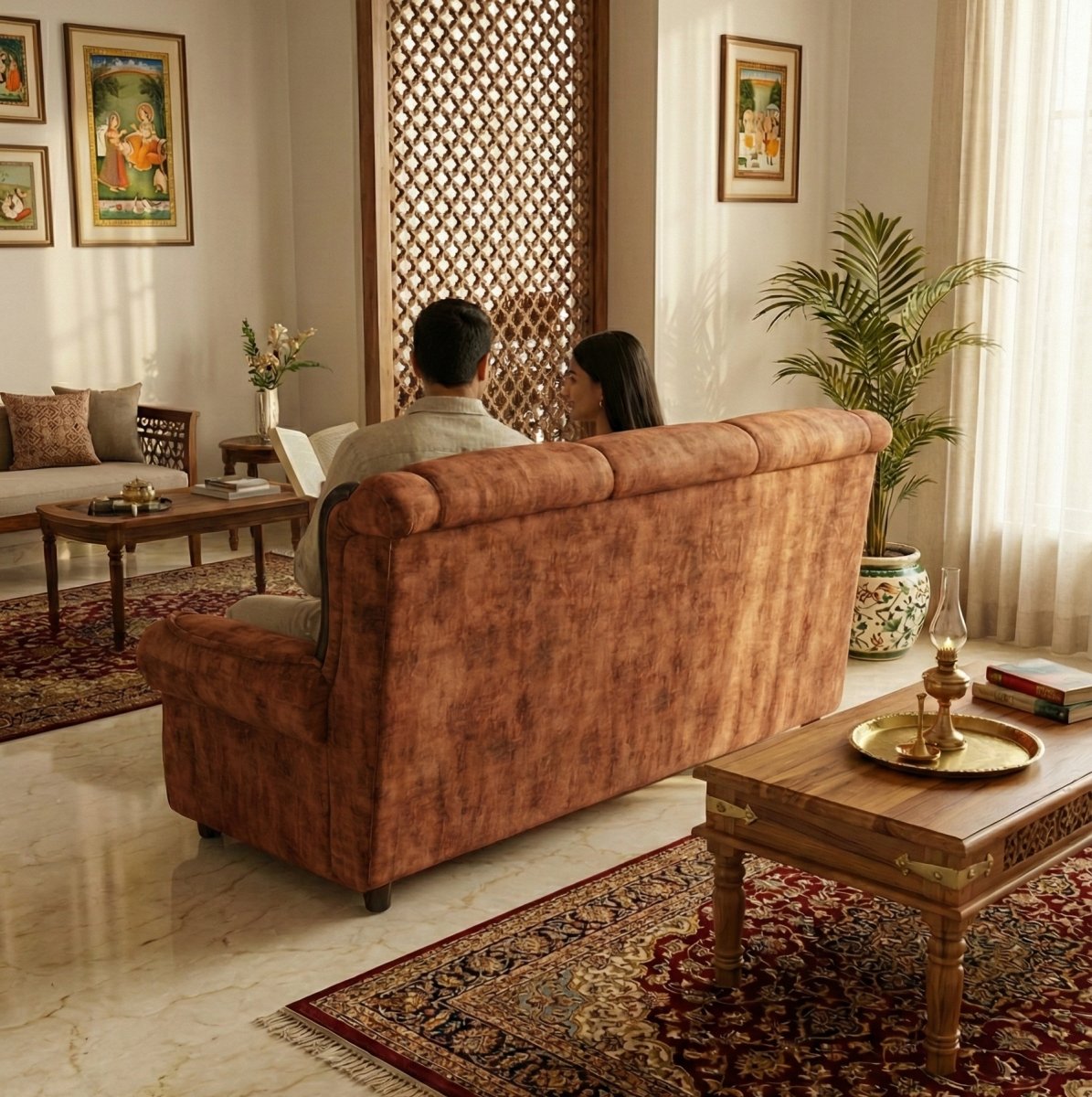 Premium Fabric 3-Seater Sofa with Wooden Accents - Image 3