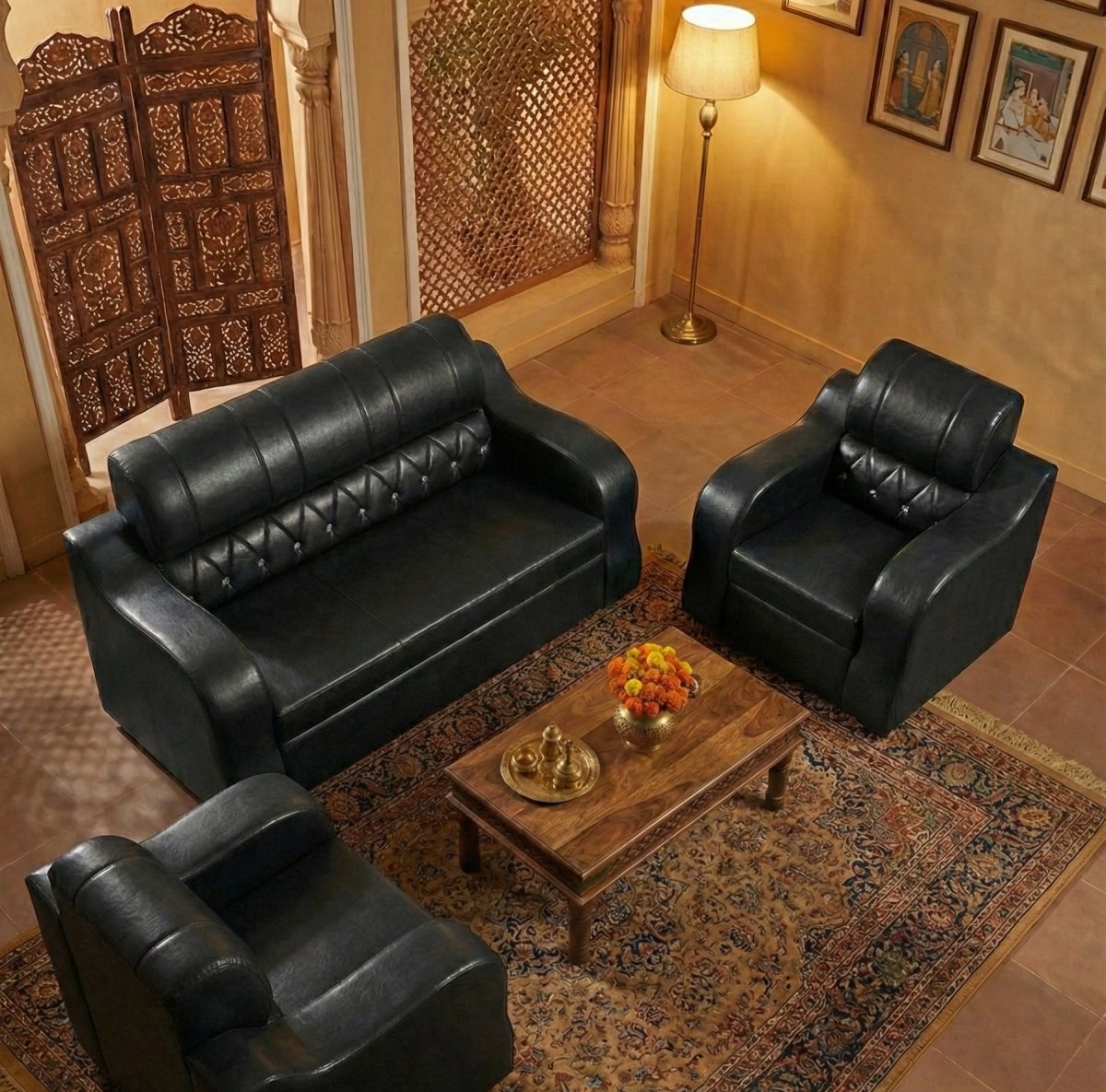 Premium Black Leatherette 3+1 Sofa Set with Elegant Tufted Backrest - Image 2