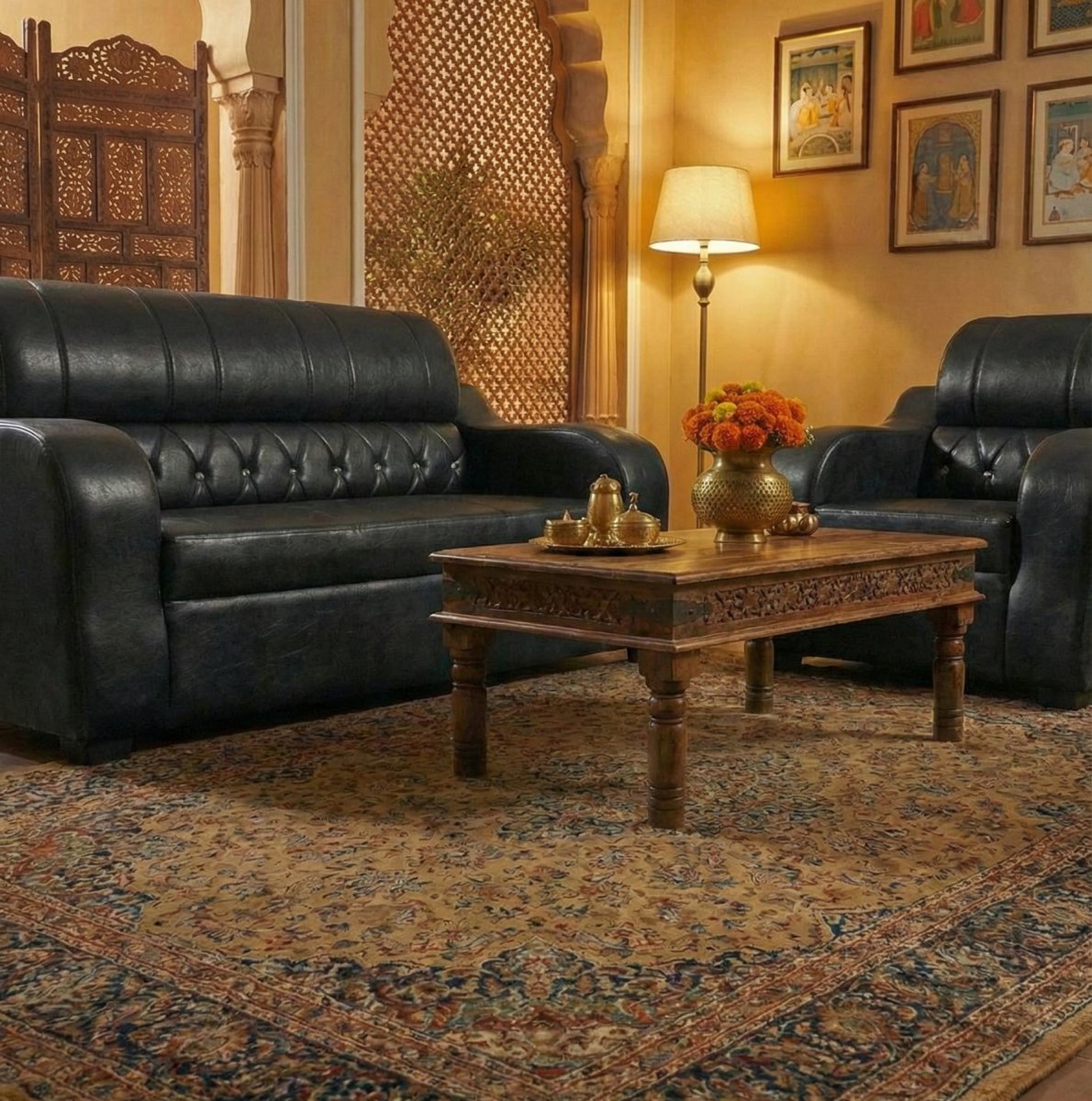 Premium Black Leatherette 3+1 Sofa Set with Elegant Tufted Backrest - Image 3