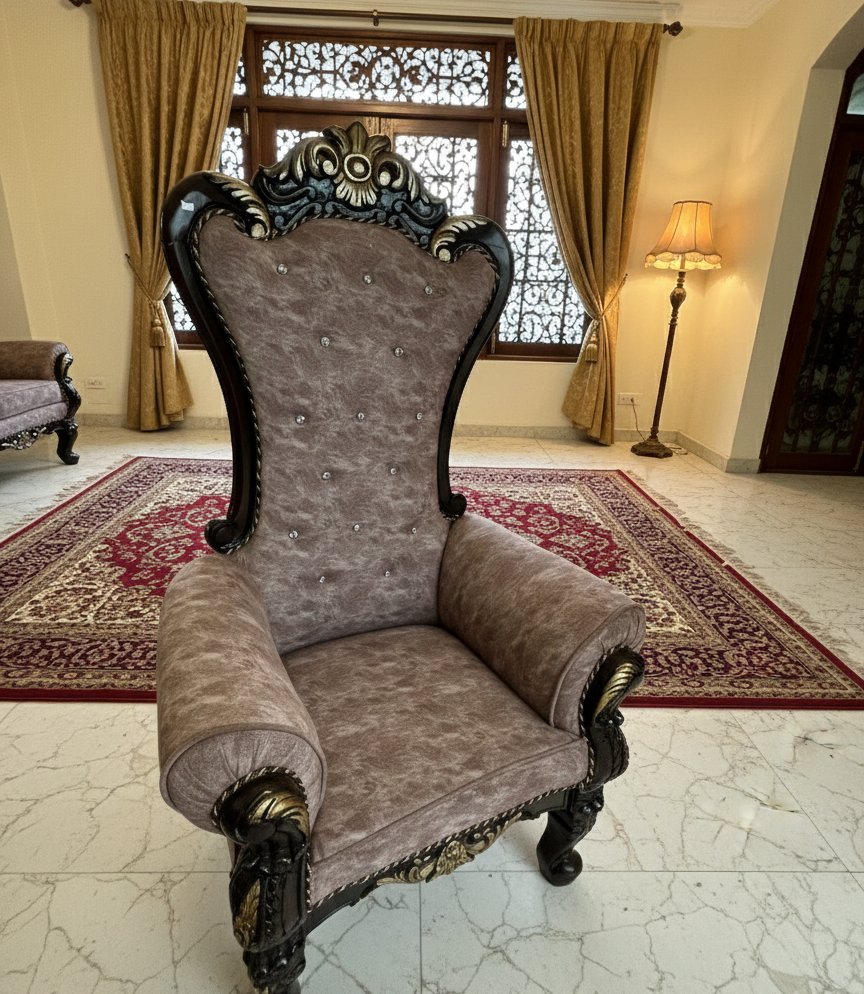 Royal High-Back Single Sofa Chair with Hand-Carved Wooden Frame - Image 2