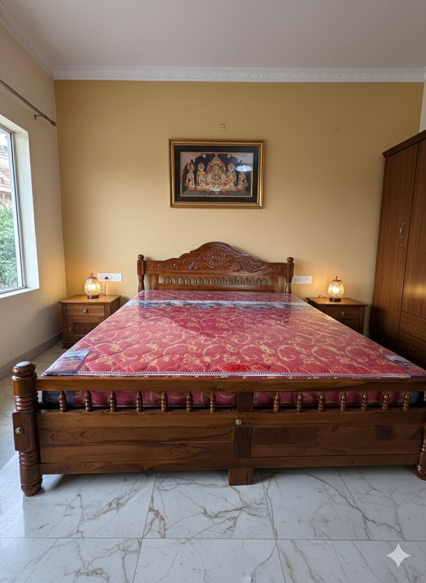 Traditional Solid Wood King Size Bed with Carved Headboard & Spindle Design - Image 3