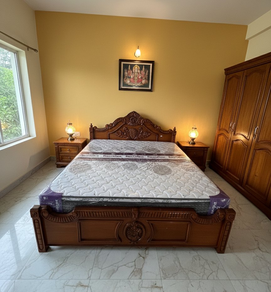 Classic Hand-Carved Solid Wood King Size Bed with Ornamental Headboard