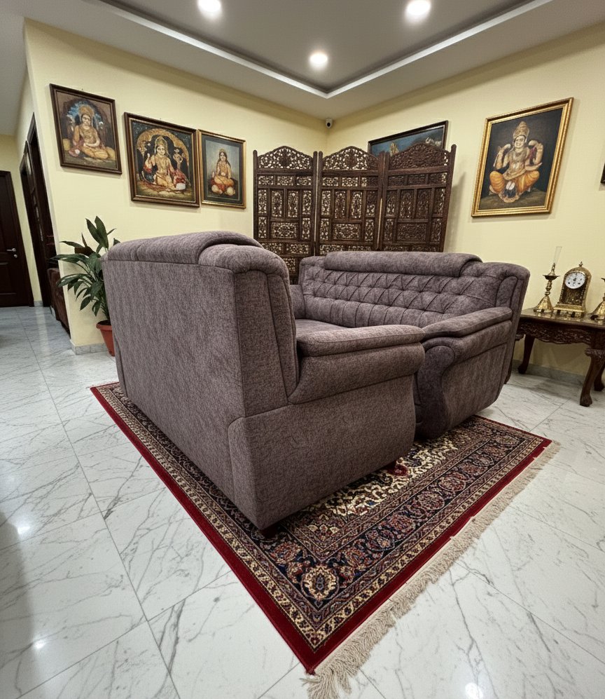 Premium 3-Seater Grey Fabric Sofa with Quilted Backrest - Image 2